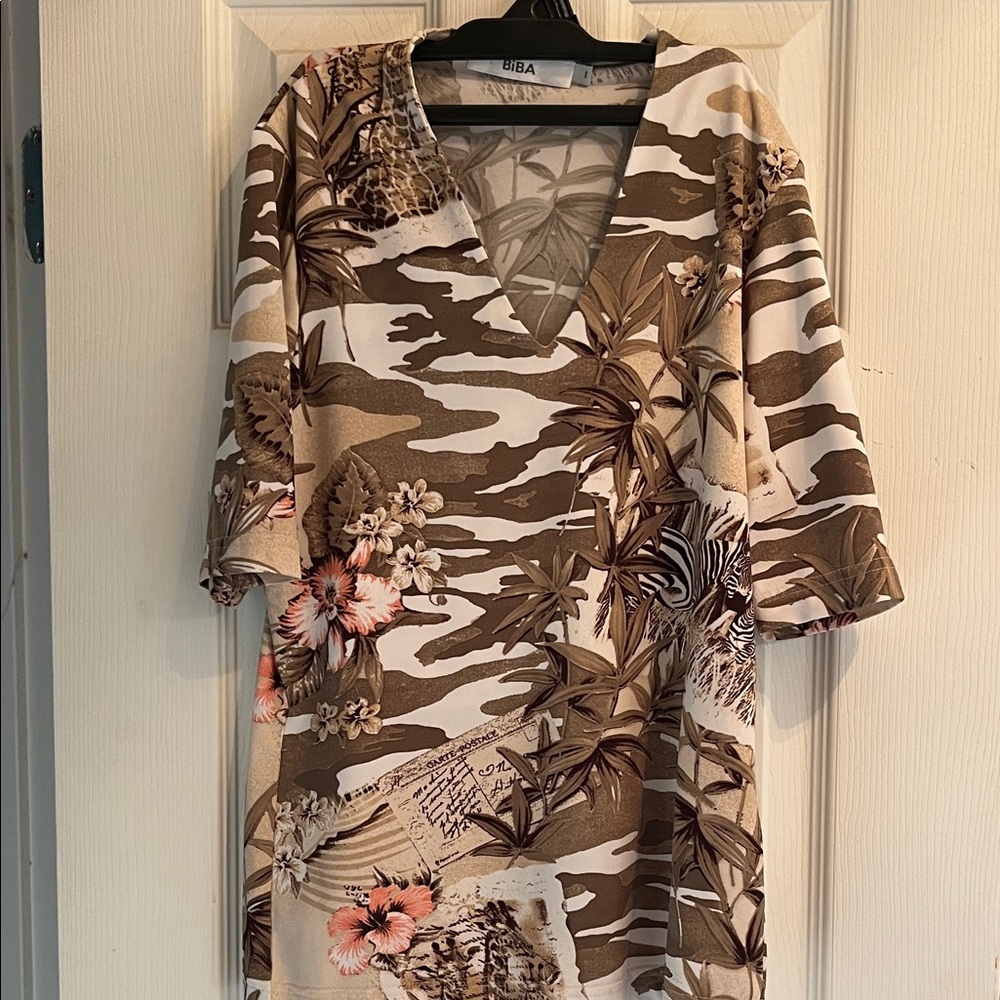 Biba Olive and Cream Patterned Dress